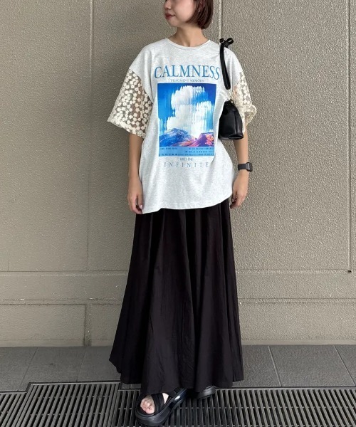 tシャツ (OKIRAKU×ROSEBUD)GRAPHIC BIG TEE レディース ROSE BUD tシャツ (OKIRAKU×ROSEBUD)グリッタープリントTシャツ