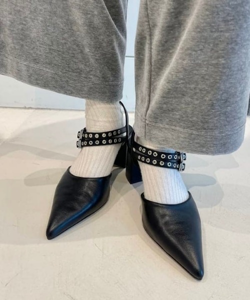 Ray BEAMS　レザーパンプス Ray BEAMS（レイ ビームス） パンプス ダブル ベルト ヒール パンプス