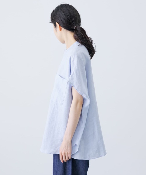かぐれ ブラウス シャツ リネンWポケットフレンチシャツ