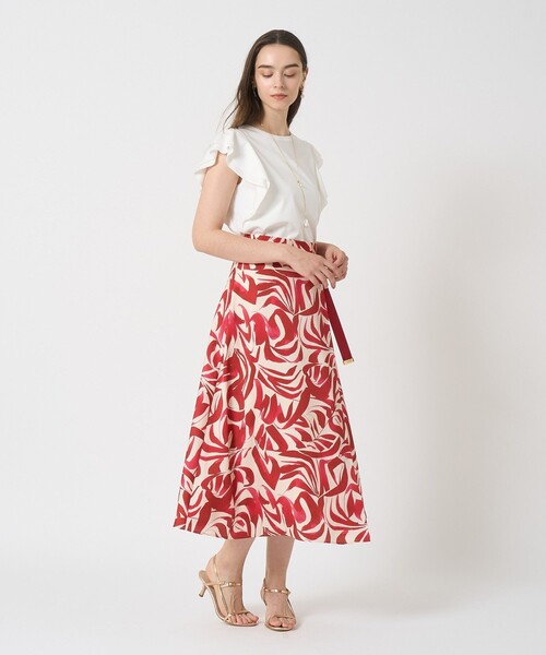 ANAYI スカート 「セットアップ対応商品」アートリーフサテン