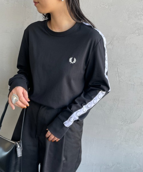 tシャツ 「WEB先行予約」「FRED PERRY/フレッドペリー」 トラックテープデザイン ワンポイントロゴ刺繍ロンT（WEB限定） レディース メ