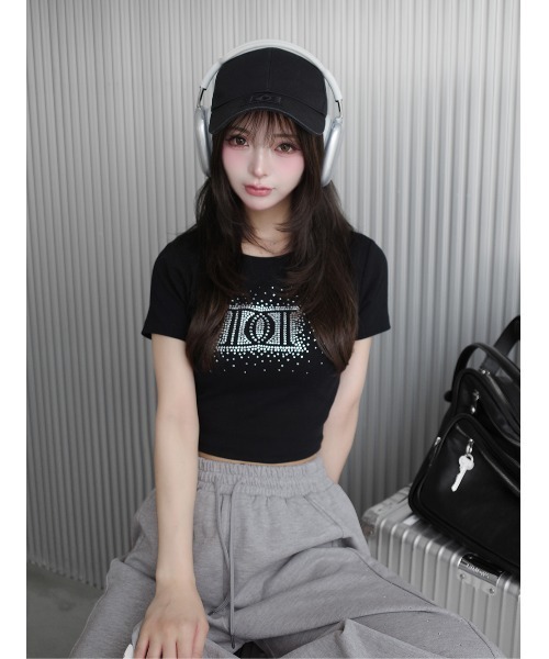 即日配送 ダーリッチDarich シャイニーDDロゴコンパクトTシャツ ブラック Darich tシャツ シャイニーDDロゴコンパクトTシャツ レディース
