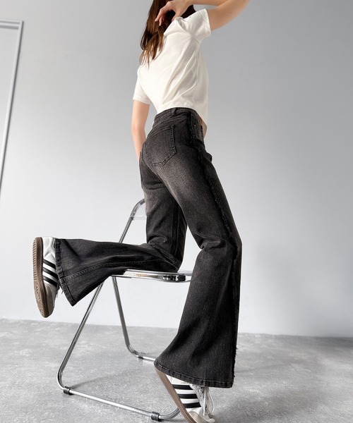 「mily bilet」 加工ブーツカットデニムパンツ SMALL ブラック レディース