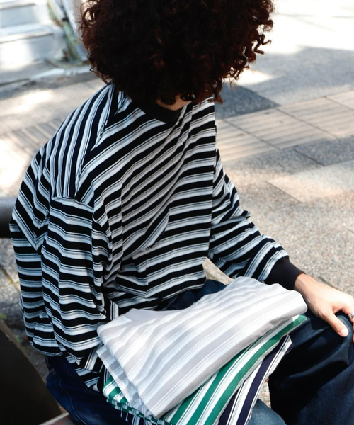 is-ness（イズネス） tシャツ BALLOON STRIPES LONG SLEEVE T-SH