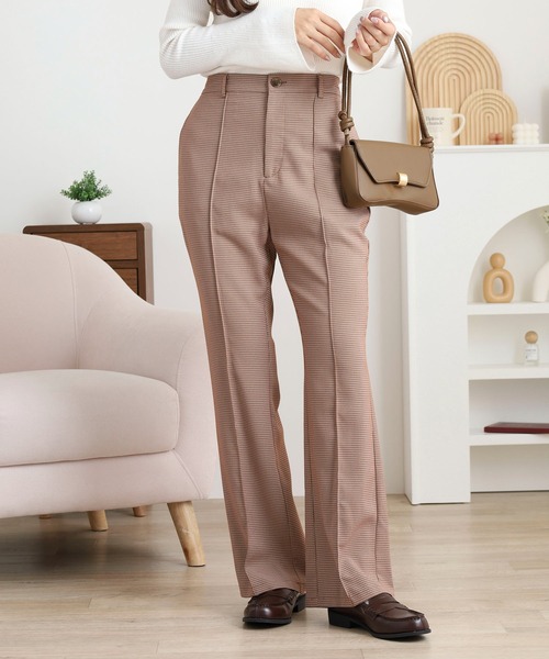 【未使用】23区 パンツスーツ ステッチ フレアパンツ レディース ベージュ FUNALIVE（ファンアライブ） パンツ タイニーチェックフレアパンツ