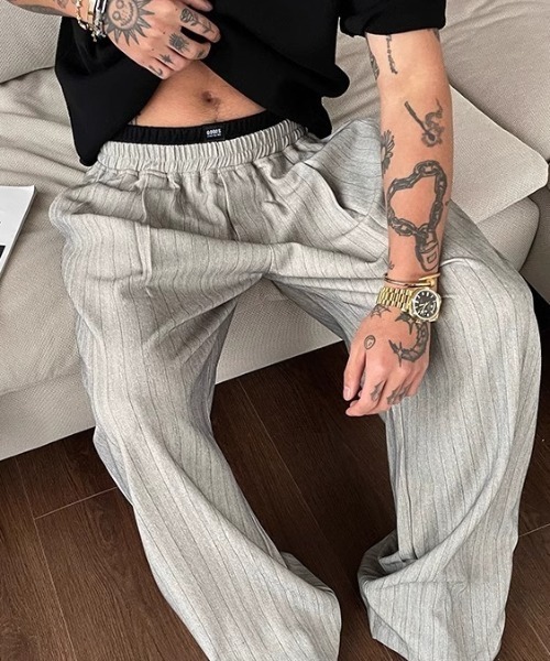 B.R.U スラックス レイヤード見えストライプスラックス メンズ