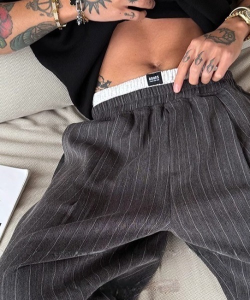 B.R.U スラックス レイヤード見えストライプスラックス メンズ