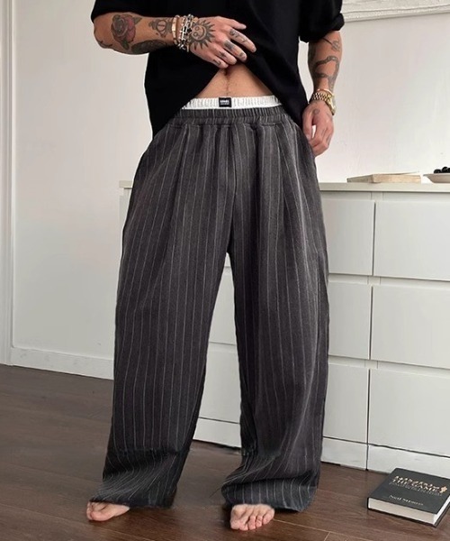 B.R.U スラックス レイヤード見えストライプスラックス メンズ