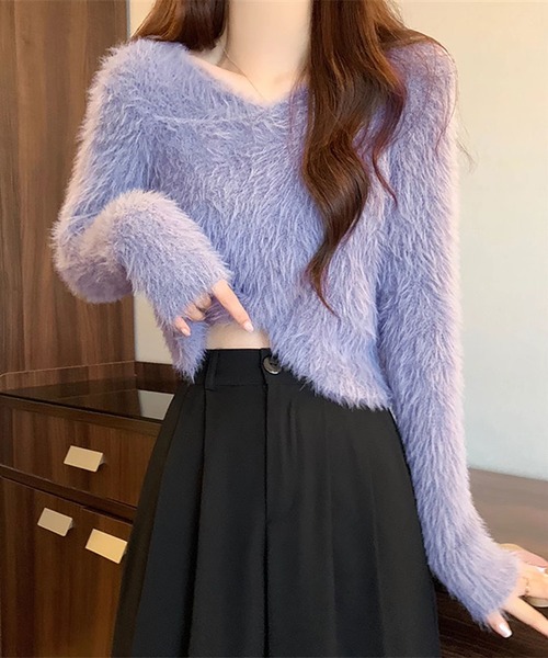 Asterellivi ニット セーター クロス シャギー ニット レディース