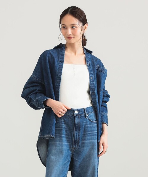 極美品✨アッパーハイツ　デニムシャツ　サイズ0 ブルー　羽織り upperhights（アッパーハイツ） ブラウス シャツ 「別注」upper hights