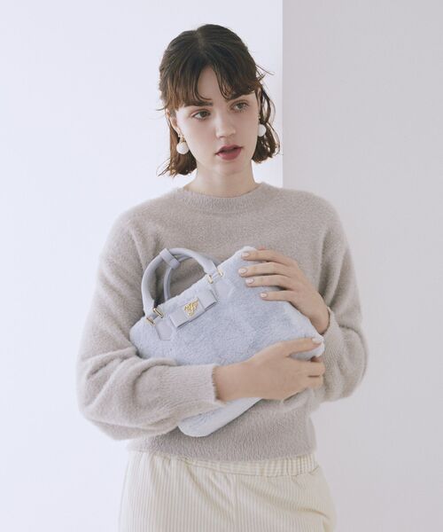 アレキサンダーマーブル　シャドウブルーム　仕切ポーチ付きミニトート　ファー Maison de FLEUR（メゾンドフルール） ハンドバッグ フェイクファー中