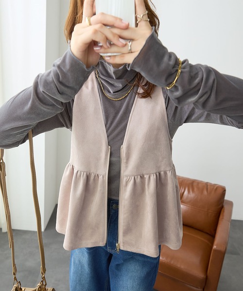 ベスト ジレ スエードライクペプラムジレ レディース : ZOZOTOWN Yahoo