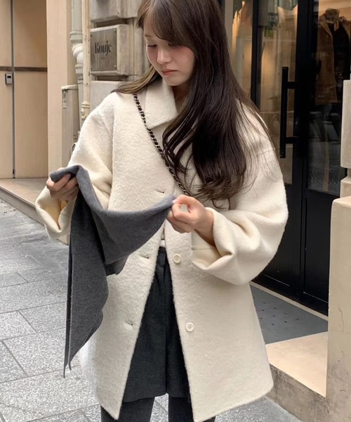 コート チェスターコート ウールライクステンカラーコート レディース