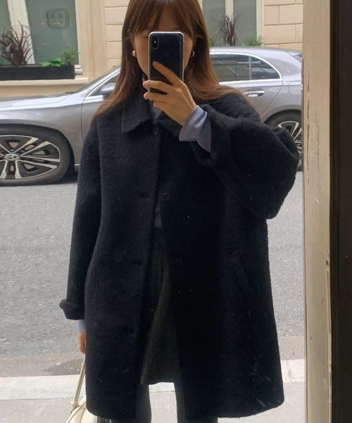 コート チェスターコート ウールライクステンカラーコート レディース