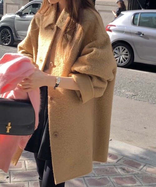 コート チェスターコート ウールライクステンカラーコート レディース