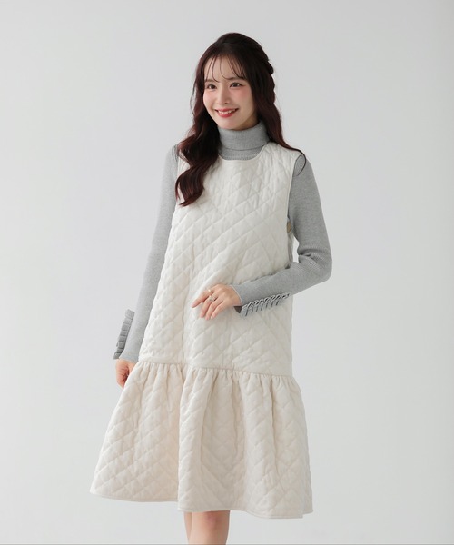 フィットモア　ベロアキルティングドットジャンスカ Fit more（フィットモア） ジャンパースカート ベロアキルティング