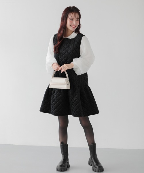 フィットモア　ベロアキルティングドットジャンスカ Fit more（フィットモア） ジャンパースカート ベロアキルティング