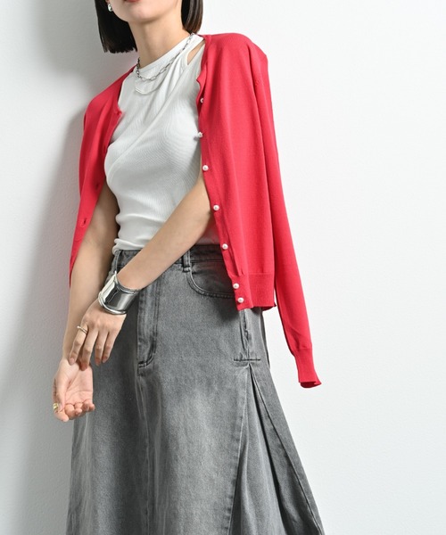 「actuel」 ニットカーディガン FREE レッド レディース_画像3