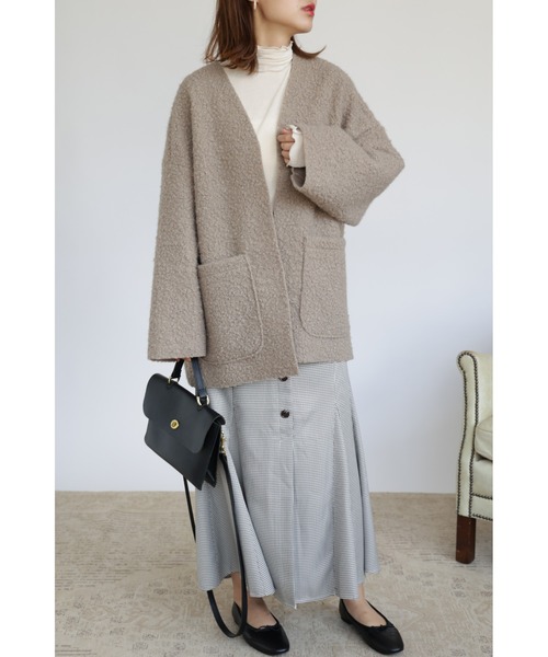 「&. NOSTALGIA」 ノーカラージャケット FREE カーキ レディース_画像2