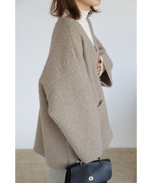 「&. NOSTALGIA」 ノーカラージャケット FREE カーキ レディース_画像3