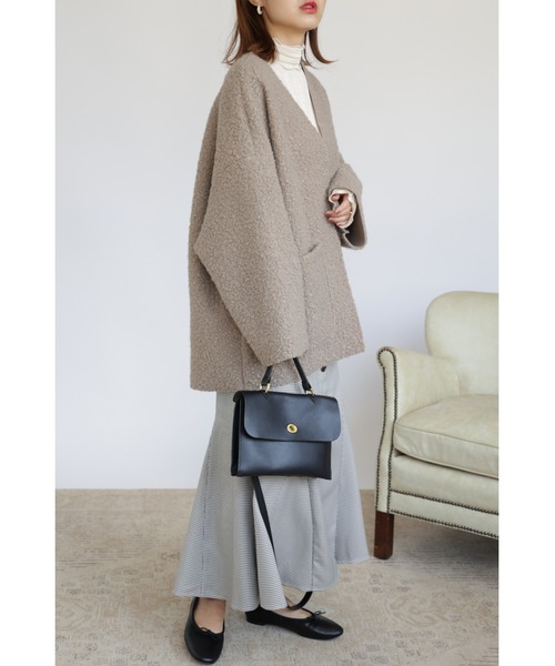 「&. NOSTALGIA」 ノーカラージャケット FREE カーキ レディース_画像4