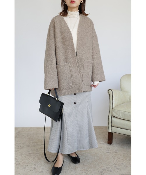 「&. NOSTALGIA」 ノーカラージャケット FREE カーキ レディース_画像7