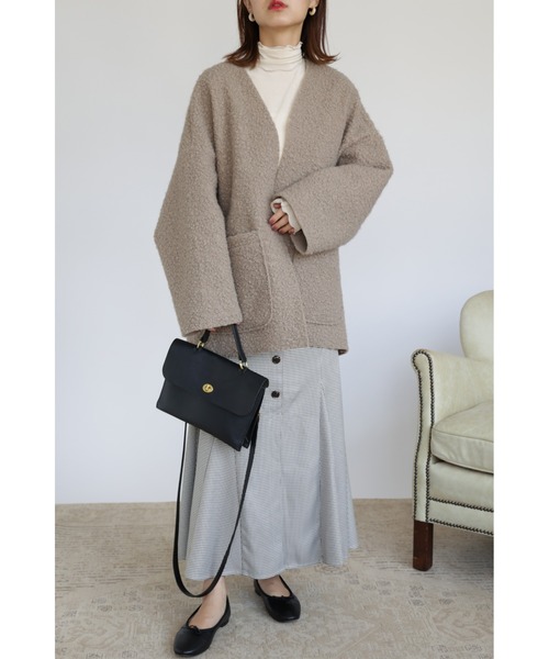 「&. NOSTALGIA」 ノーカラージャケット FREE カーキ レディース_画像9