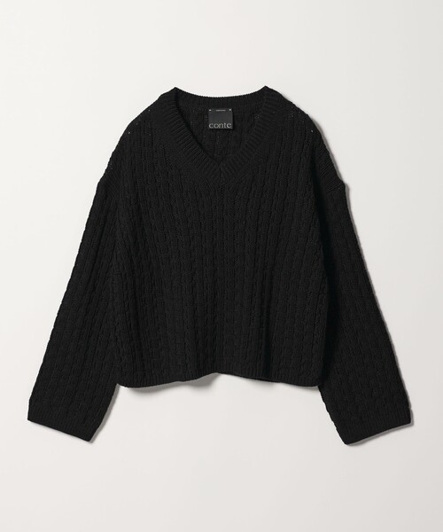 conte コンテ コットンシルク ケーブルニット 黒 未使用 定価39600円 conte ニット セーター 「conte」コットンシルク ケーブルニット