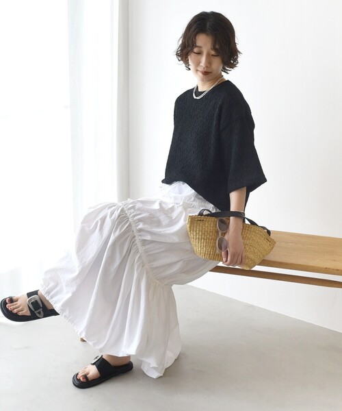 新品　シップス レディース　トップス　カットソー　プルオーバー　Tシャツ ブルー WEB限定】〈手洗い可能〉ランダムブルーゼ ロングスリーブ プル