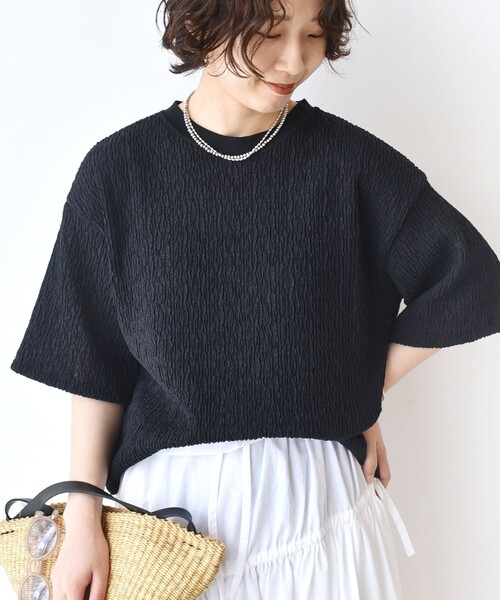 新品　シップス レディース　トップス　カットソー　プルオーバー　Tシャツ ブルー WEB限定】〈手洗い可能〉ランダムブルーゼ ロングスリーブ プル