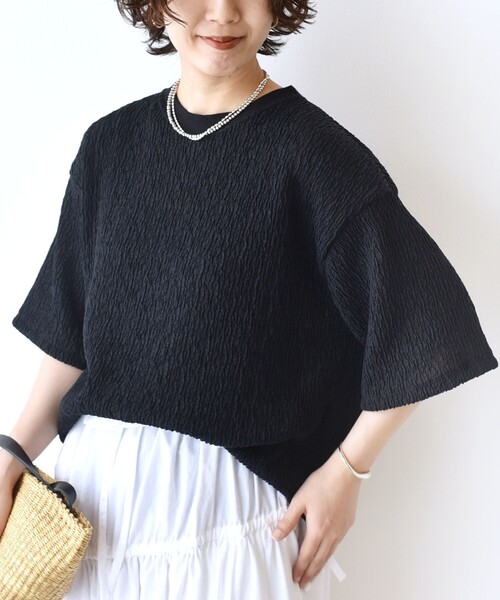 SHIPS（シップス） tシャツ 「手洗い可能」ランダムブルーゼ 5分袖