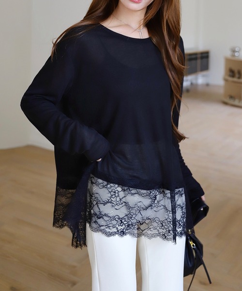 レースドッキングトップス(ネイビー) tシャツ レースドッキングトップス レディース : ZOZOTOWN Yahoo!店