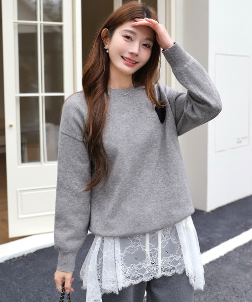 レースドッキングトップス(ネイビー) tシャツ レースドッキングトップス レディース : ZOZOTOWN Yahoo!店