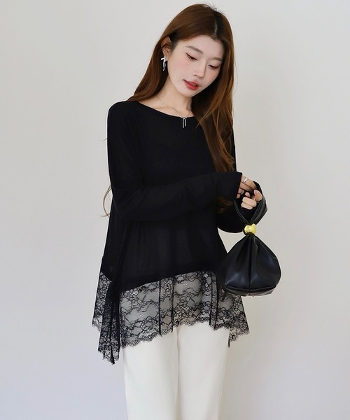 レースドッキングトップス(ネイビー) tシャツ レースドッキングトップス レディース : ZOZOTOWN Yahoo!店