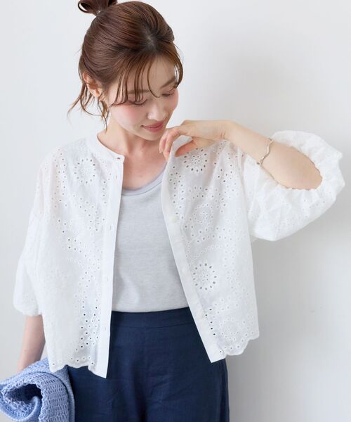le.coeur blanc（ルクールブラン） ブラウス シャツ カットワーク刺繍