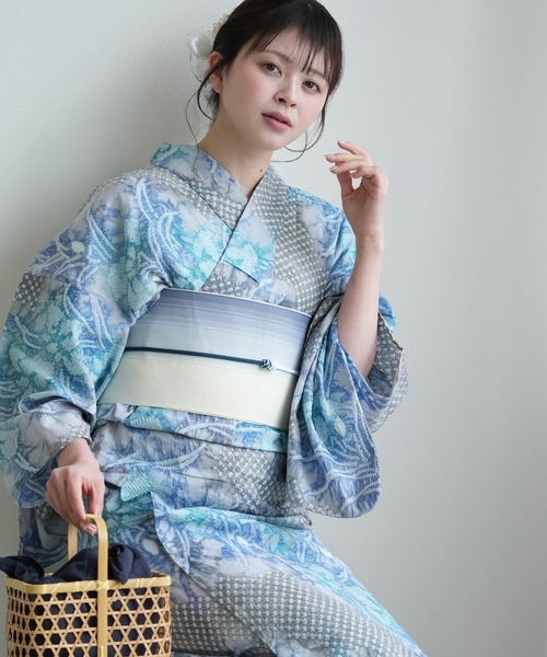 10.新品 3L〜5L 浴衣単品 utatane 杢紺に花うちわ流水柄 10.新品 3L〜5L 浴衣単品 utatane 杢紺に花うちわ流水柄の通販 by