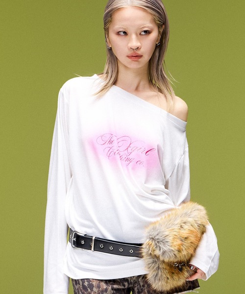 X-girl（エックスガール） tシャツ SCRIPT LOGO ONE SHOULDER L/S TEE