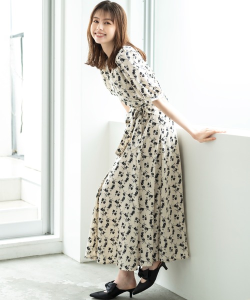 「MISCH MASCH」 半袖ワンピース S ホワイト×ブラック レディース_画像4