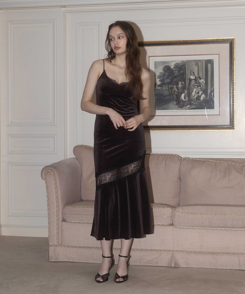 ワンピース eimy istoire LACE LAYERED VELOUR DRESS EIMY ISTOIRE（エイミーイストワール） ワンピース LACE LAYERED