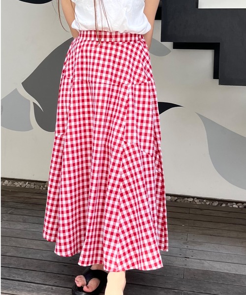 アルチビオ赤ギンガムチェックスカート　美品 スカート ギンガムチェックマキシ丈スカート : ZOZOTOWN Yahoo