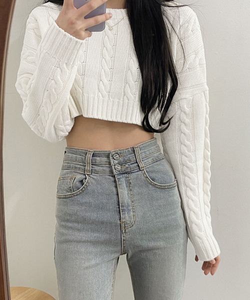 Girly Doll（ガーリードール） ニット セーター クロップド丈ケーブル