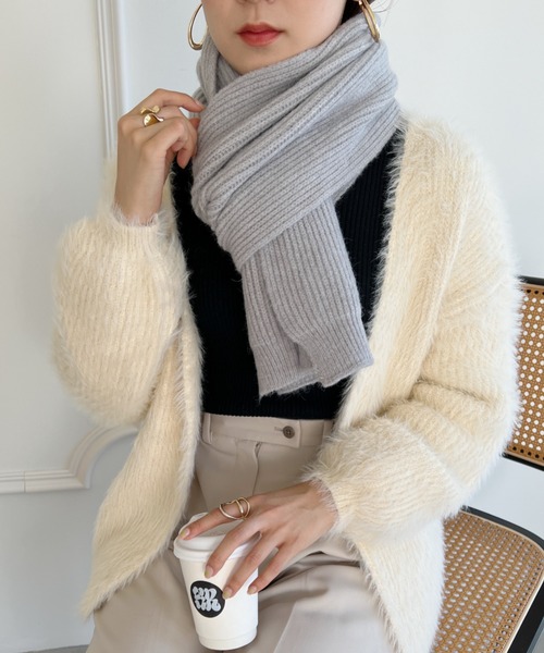 カシミア リブニット マフラー グレー　男女共用 リブニットマフラー ダークグレー | OLU NATURAL BASIC | nostos