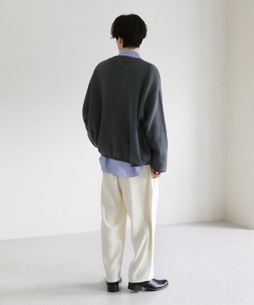 カーディガン ビッグシルエット畦編みダブルブレストニット