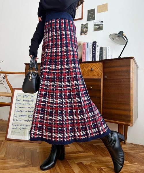 moment+ スカート チェック柄プリーツニットスカート : ZOZOTOWN Yahoo