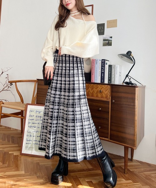 moment+ スカート チェック柄プリーツニットスカート : ZOZOTOWN Yahoo
