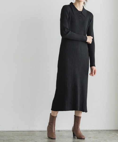 Pierrot（ピエロ） ワンピース 襟付きリブニットワンピース : ZOZOTOWN