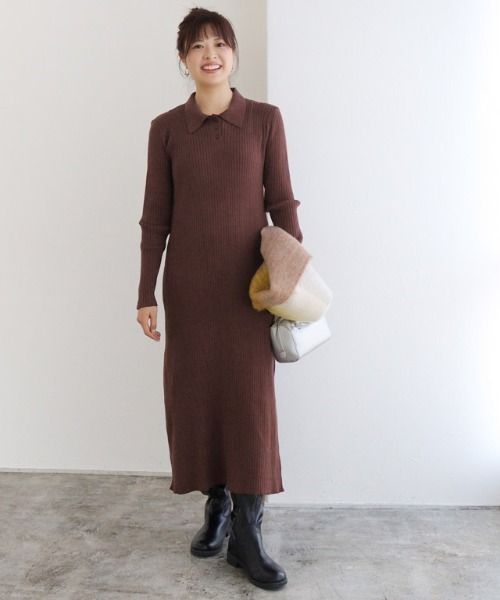 Pierrot（ピエロ） ワンピース 襟付きリブニットワンピース : ZOZOTOWN