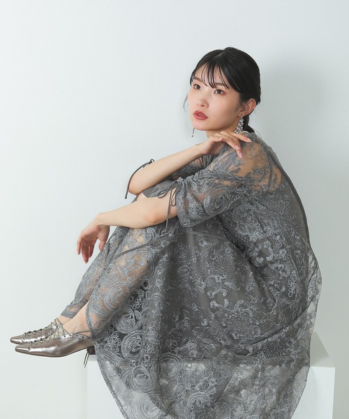 再入荷 女神系 レイヤード レース ドレス ワンピース 結婚式 刺繍レースレイヤードドレス｜パーティードレス・結婚式