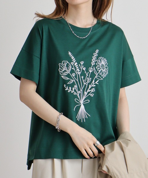 tシャツ BRODIAEA フラワーブーケ刺繍Ｔシャツ レディース tシャツ BRODIAEA フラワーブーケ刺繍Tシャツ レディース