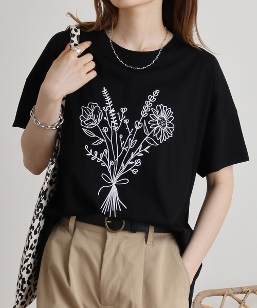 tシャツ BRODIAEA フラワーブーケ刺繍Tシャツ レディース : ZOZOTOWN